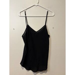Ann Taylor Black 100% Silk V Neck Spaghetti Strap Camisole Top Size S Adjustable